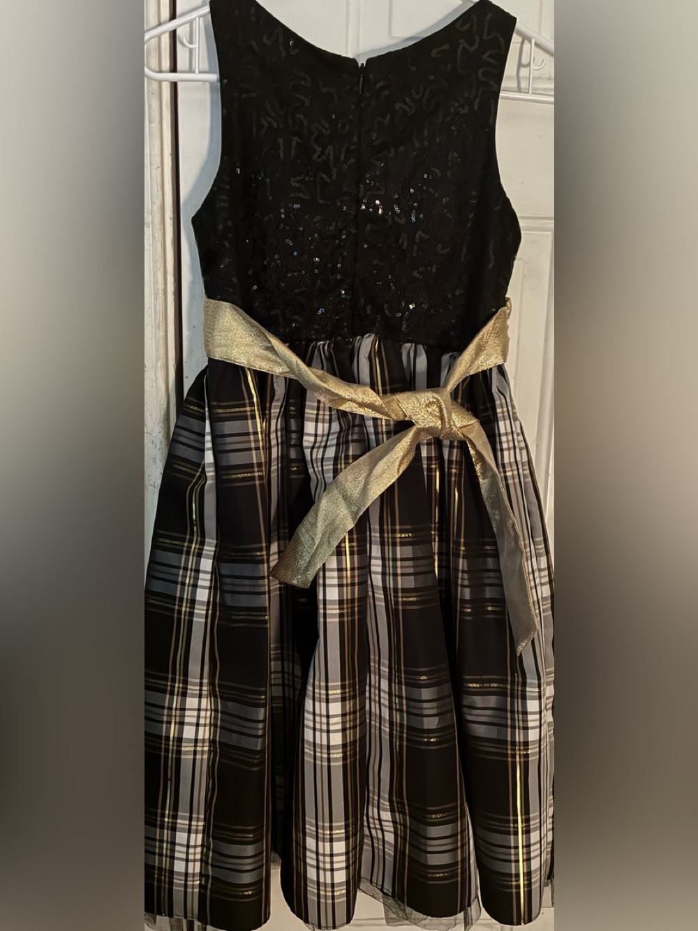 bloome Black & Gold Plaid Party Dress with Metallic Bow size 14 elegant girls - Picture 3 of 4